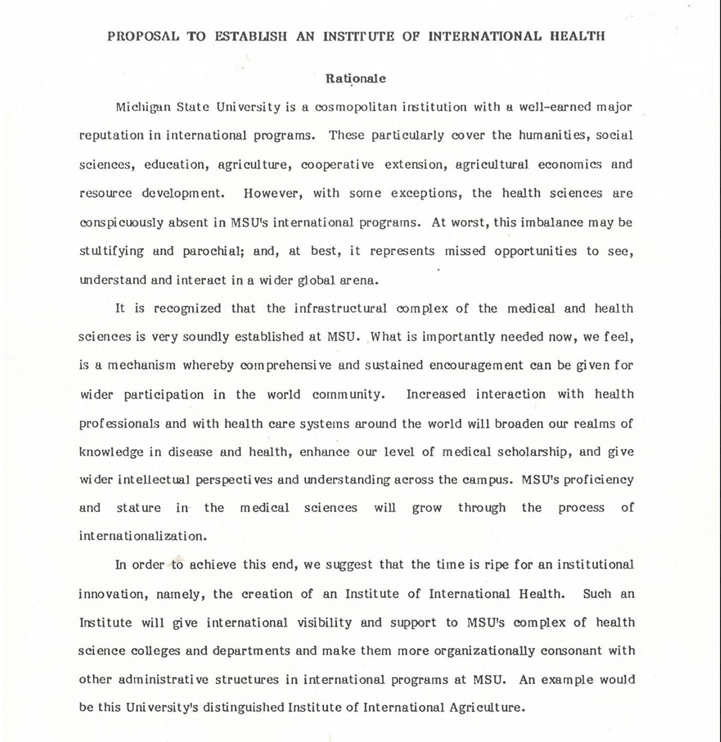 The proposal for the Institute of global health at msu