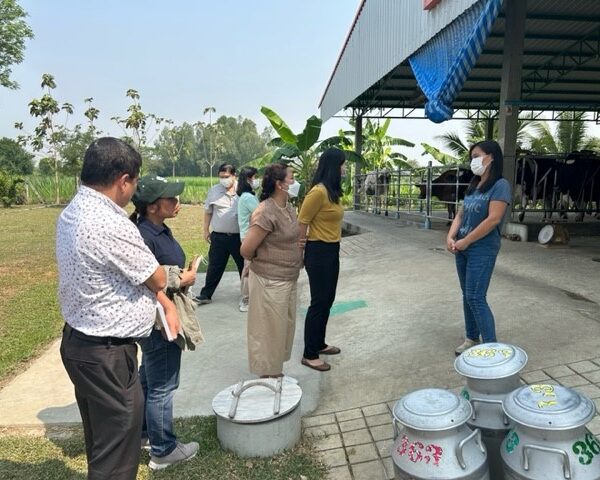 People being greeted at a pavilion outside